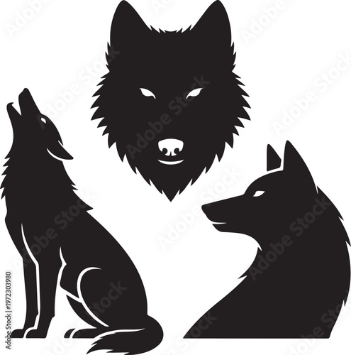 Three wolves in silhouette forming a protective formation against a plain background