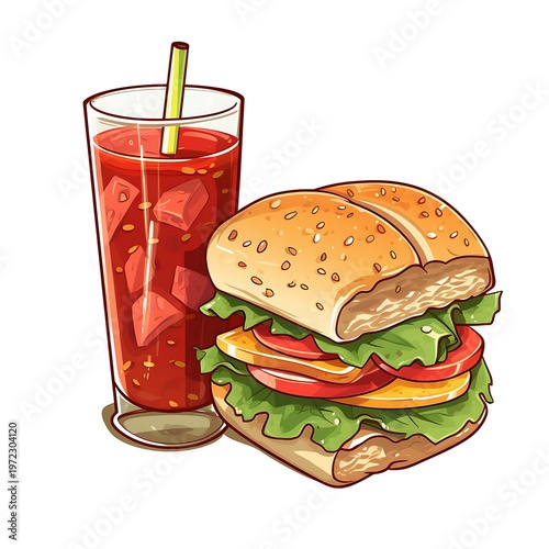 Tasty Sandwich and Soda Cartoon Vector