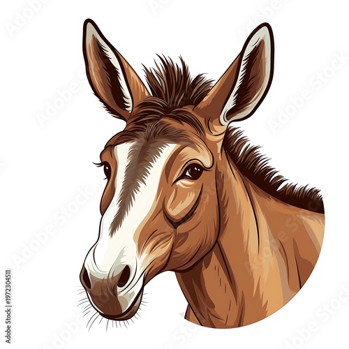 Detailed Donkey Illustration on White Background