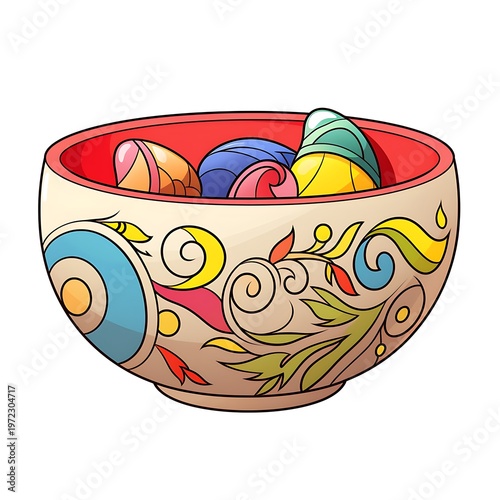 Vibrant Bowl Coloring Illustration on White