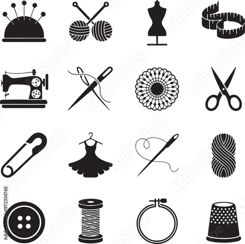 Collection of classic sewing and crafting tools and accessories