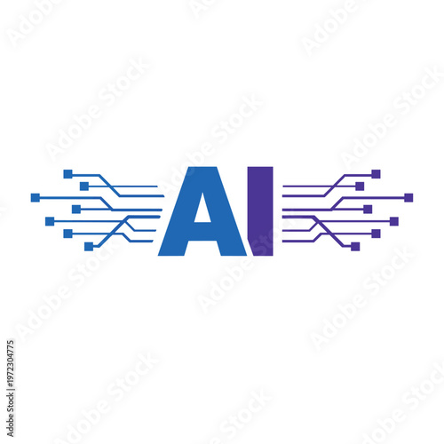 Minimalist Flat Design AI Logo - Blue to Purple Gradient 