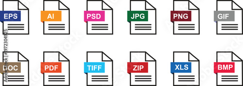File System and Document Icons Bundle, File Types with Folder and Settings Symbols