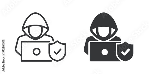 Hacker Protection thin line and solid icon. Multi series icon. Web minimal icon