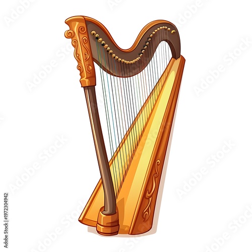 Cartoon Harp on White Background Illustration