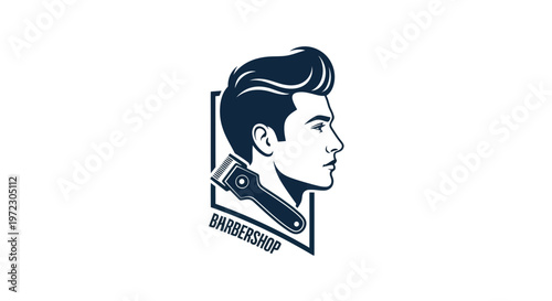 Barbershop Logo: Stylish Man's Hairstyle with Clipper Icon