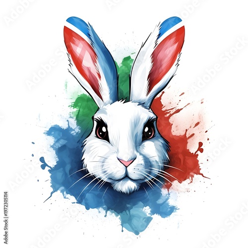 Hand-drawn Easter Bunny Portrait with Patriotic Theme