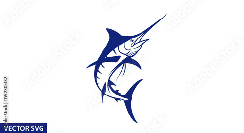 Blue Marlin Silhouette Vector Graphic, Swordfish Jumping, Ocean Sport Fishing
