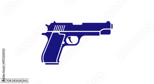 Blue Silhouette of a Semi-Automatic Handgun on White Background