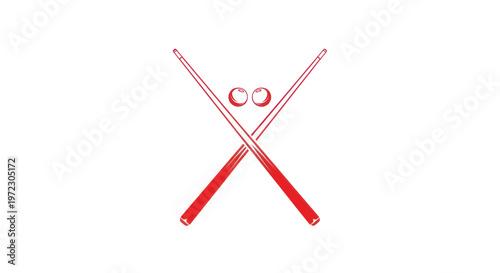 Crossed Red Billiard Cues and Balls on White Background