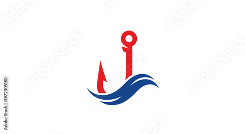 Fishing Hook with Waves Icon, Symbol, Vector Graphic
