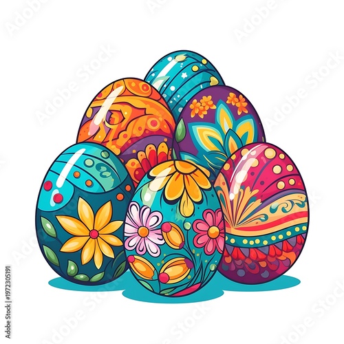 Colorful Easter Cartoon Eggs Vector Illustration