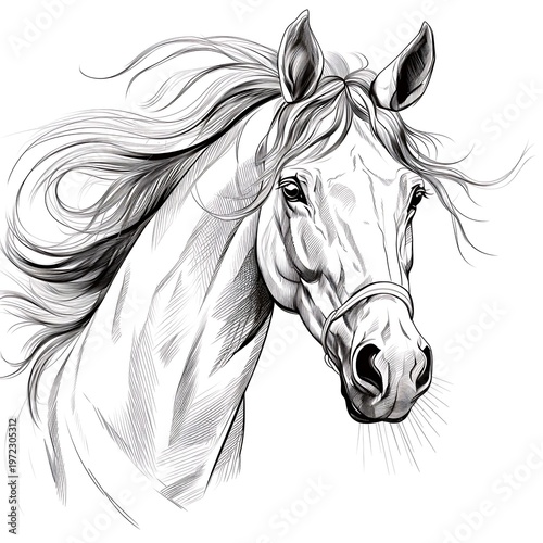 Detailed Equine Sketch on White Background