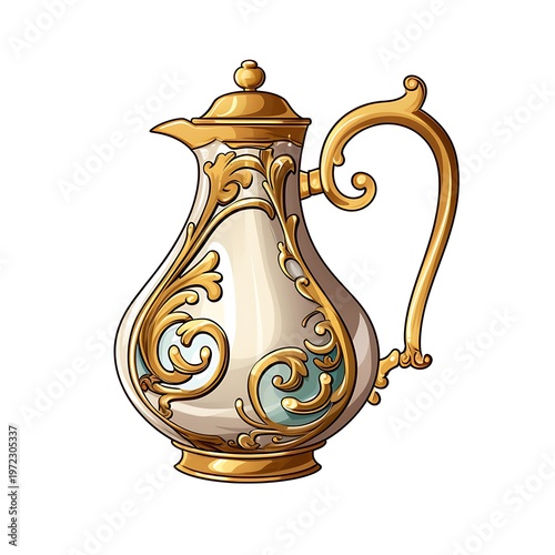 Elegant Ewer Line Art on White Background