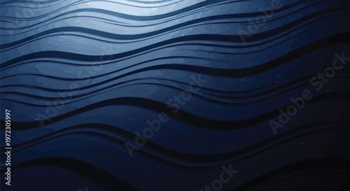 Dark blue wavy lines, abstract ocean waves, gradient background, vector design