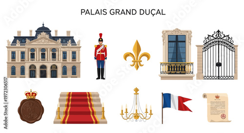 Collection of French Royal Palace Elements and Symbols