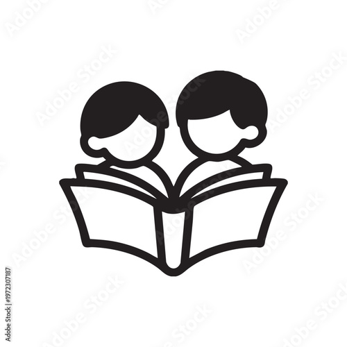 Children reading book icon vector illustration.