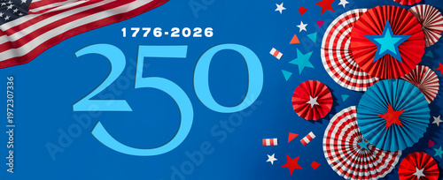 USA 250 anniversary greeting card
. Fourth of July design with patriotic decor
. American Independence celebration layout 4 th of july.