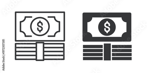 Cash Stack thin line and solid icon. Multi series icon. Web minimal icon