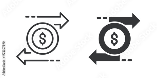 Money Exchange Transaction thin line and solid icon. Multi series icon. Web minimal icon
