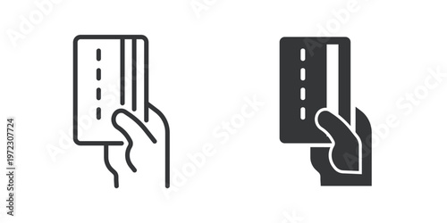 Holding a Credit Card thin line and solid icon. Multi series icon. Web minimal icon