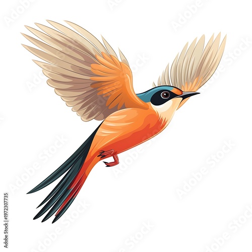 Colorful Bird Cartoon Flying Vector Illustration
