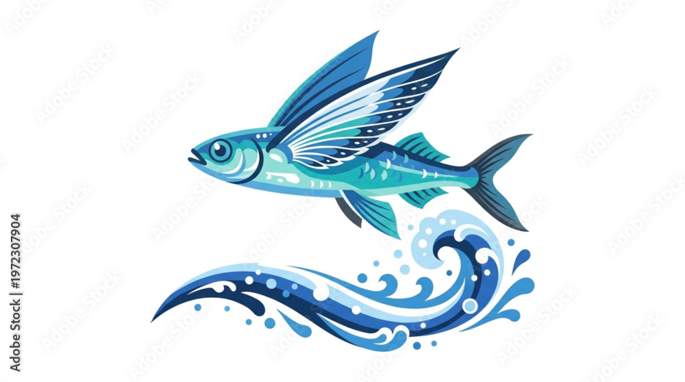 Obraz premium Dolphin Jumping Over Waves Flat Vector Illustration on White Background