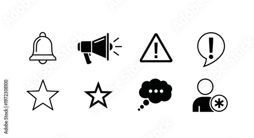 Black icons for alert and communication.