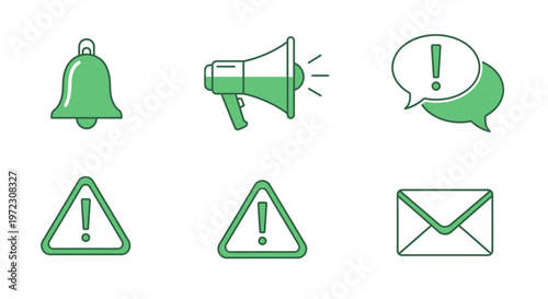 Green icons for alert and notification.