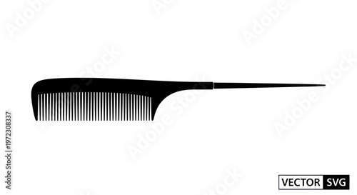 Black Rat Tail Comb for Hair Styling and Sectioning - Vector Silhouette
