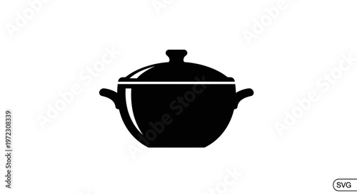 Black silhouette of a cooking pot with lid, isolated on white background, simple icon