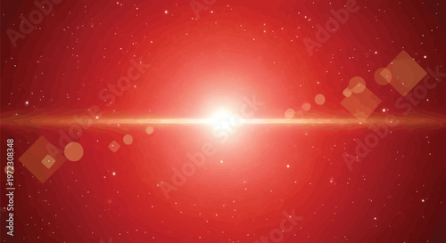 A vibrant red abstract background featuring a central glowing light and geometric patterns design Vector