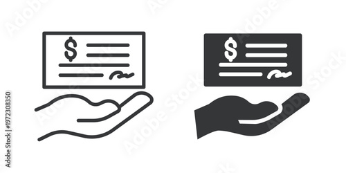 Receiving a Check thin line and solid icon. Multi series icon. Web minimal icon