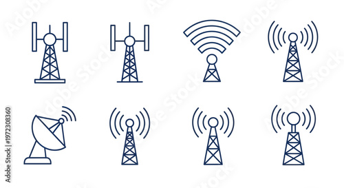 Communication Towers and Antennas Icons Set