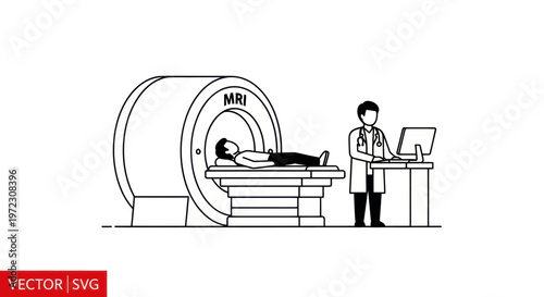 Doctor Operating MRI Scanner Machine for Patient Scan in Clinic - Vector Art