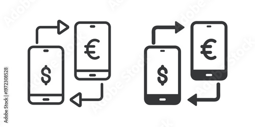 Global Currency Transfer thin line and solid icon. Multi series icon. Web minimal icon