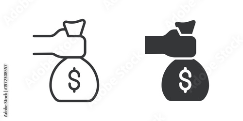 Holding a Money Bag thin line and solid icon. Multi series icon. Web minimal icon