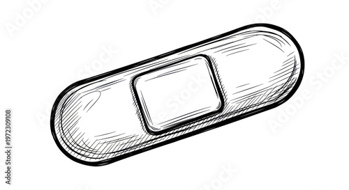 Hand Drawn Bandage Illustration, Simple Sketch of Adhesive Plaster for First Aid