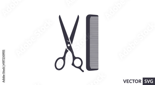 Hairdresser Scissors and Comb Icon - Professional Barber Tools