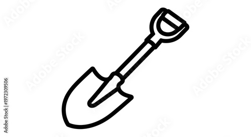 Simple shovel with wooden handle and pointed blade, isolated on plain background for gardening or construction.
