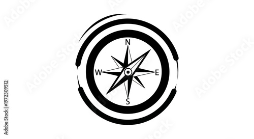 Compass icon with a nautical star design and circular frame, isolated on a plain white background for navigation concepts.