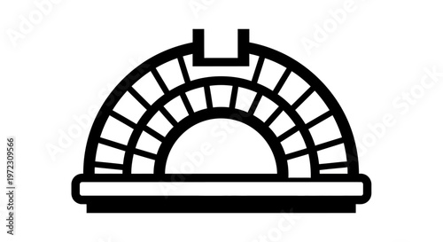 Icon of a wood-fired oven with a distinct opening and chimney stack on top. Illustration in a minimalist design.