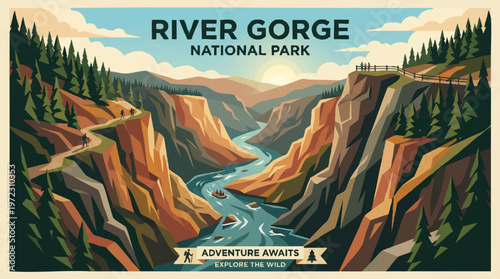 Majestic vistas of river gorge national park await adventurous explorers Vector, illustration