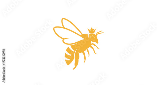 Royal Bee Icon - Queen Bee Flying with Crown - Vector Illustration