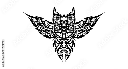 Tribal Totem Pole Art Design with Wings