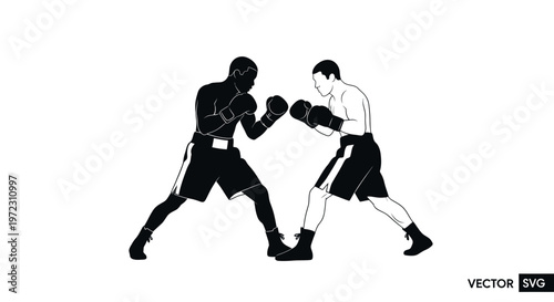 Two boxers fighting, one silhouetted, in a dynamic stance, sport illustration