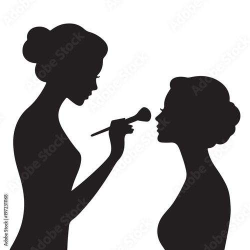 Makeup Artist Applying Cosmetics to Woman – Beauty Salon Silhouette Vector Illustration