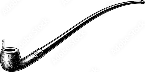 Churchwarden Tobacco Pipe Long Stem Engraving Black and White Illustration