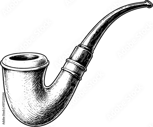 Classic Briar Tobacco Pipe Engraving Black and White Isolated Illustration