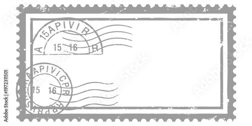 Blank vintage postage stamp with postmark cancellations isolated on white background vector illustration for mail design